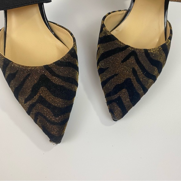 Liz Claiborne High Heels Size 8; Velvet Glitter Brown & Black Crisscross - Picture 3 of 9